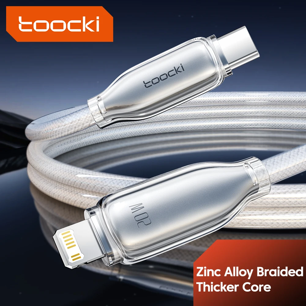 Toocki Type C Cable for iPhone 14 13 12 11 USB C PD 20W USB 2.0 480Mbps Transparent Zinc Alloy Fast Charging for ipad 9 Pad 8