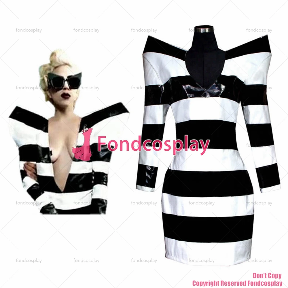 fondcosplay lady sissy maid gaga Gothic punk white black heavy Pvc Dress Cosplay Costume CD/TV[G460]