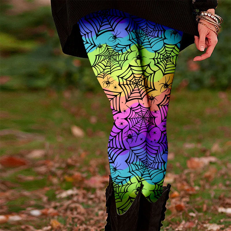 Leggings in poliestere con motivo floreale a teschio di zucchero per adulti - Pantaloni casual in tessuto slim fit per tutte le stagioni