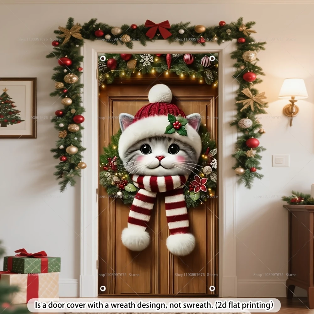 عيد الميلاد القطط لافتات الباب زينة حفلة عيد الميلاد خلفيات للتصوير الفوتوغرافي للداخلية في الهواء الطلق جدار الشرفة خلفية لوازم الحفلات
