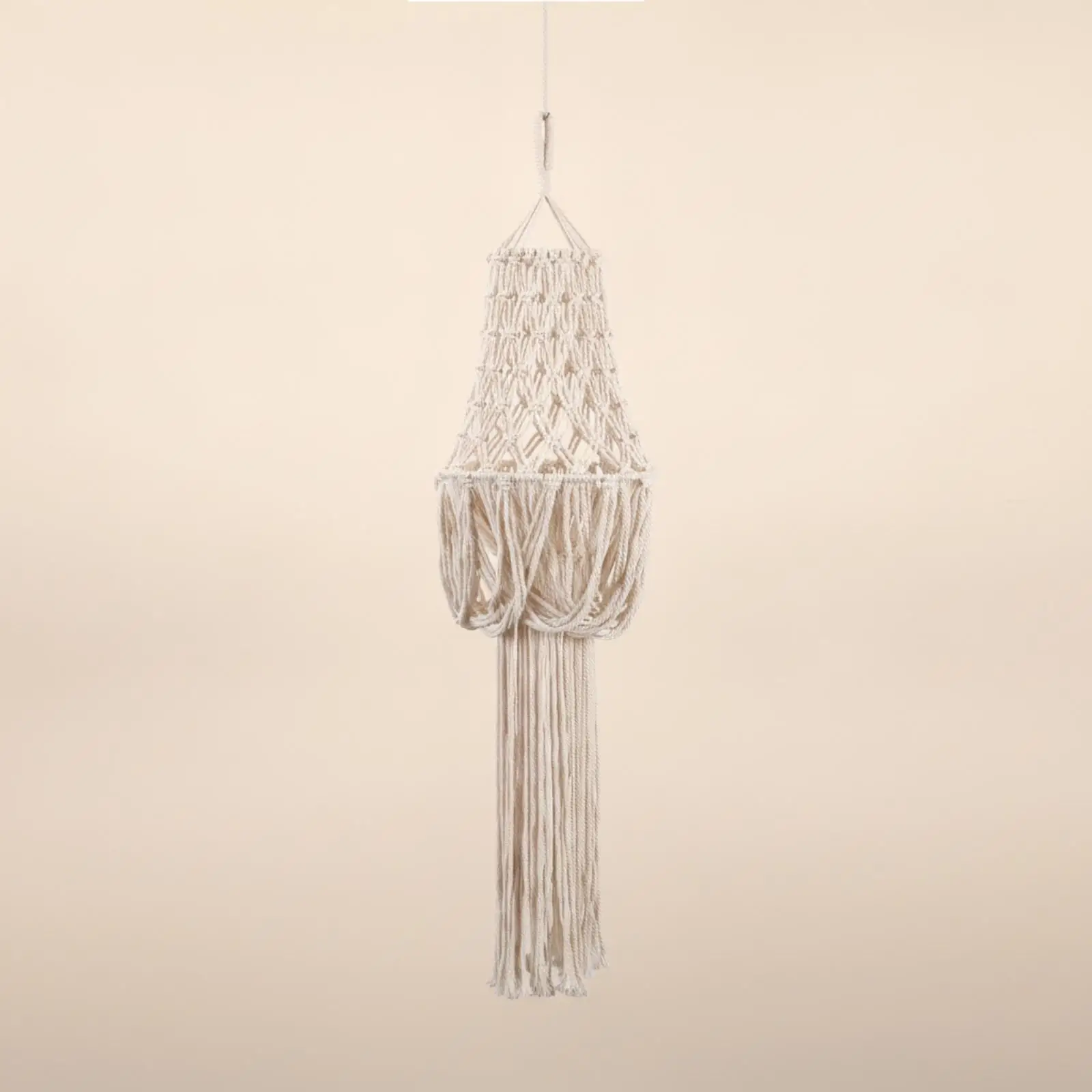 Handmade Macrame Lampshade Pendant Light with Tassels Woven Rope Shade for Nordic Living Room Bedroom Balcony