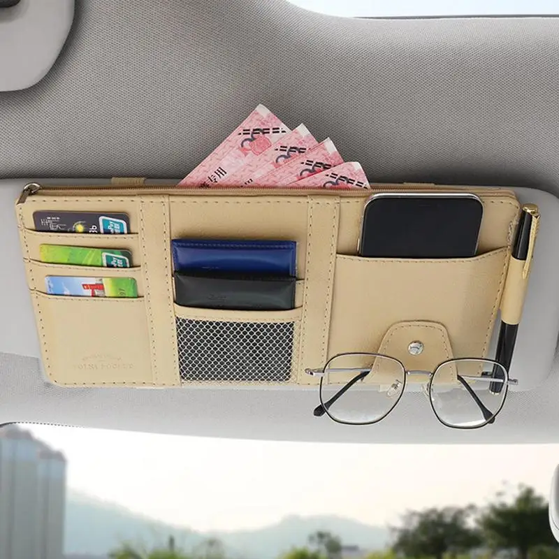 Car Sun Visor Organizer Storage Bag Cards Document Ticket Car Sunshade Storage Bag Glasses Clip Multi-Pocket Sunglasses Holder