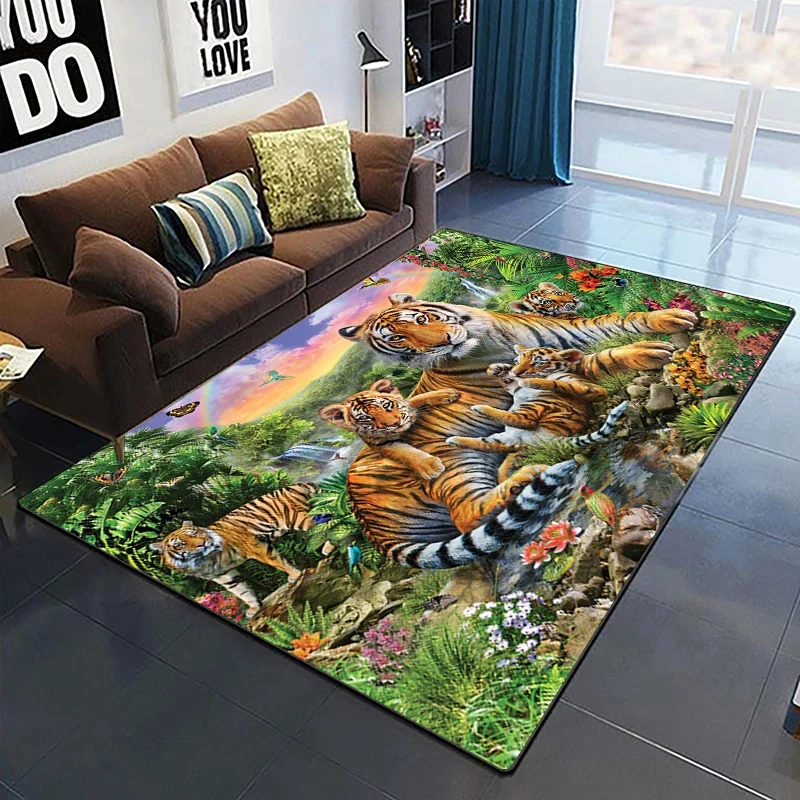 Domineering Tiger 3D Printed Carpets for Living Room Bedroom Decor Jungle Animals Carpet Home Bedside Floor Mat Play Area Rugs