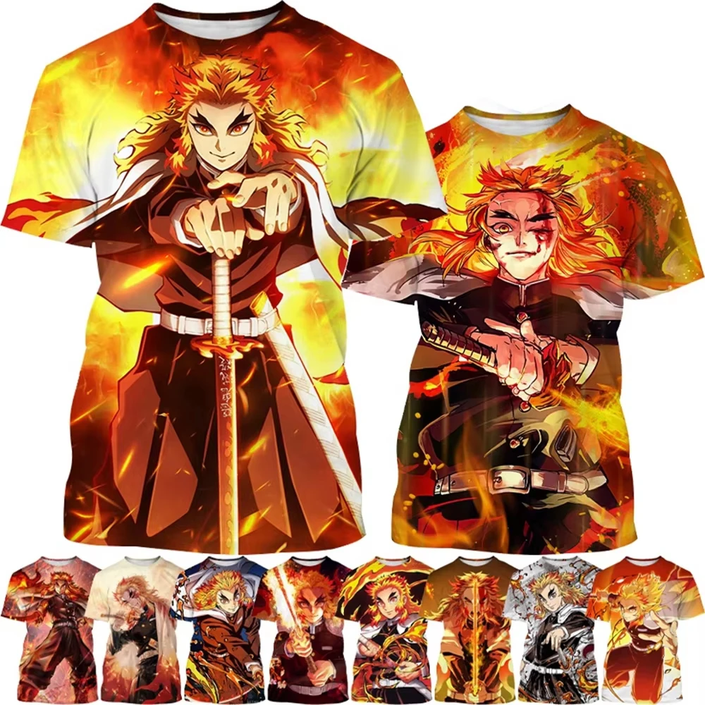 Anime Cartoon Characters of Rengoku Kyoujuru T Shirt for Men Hot Blooded Hip-hop Cool Street Personality Printed Mens T-shirt