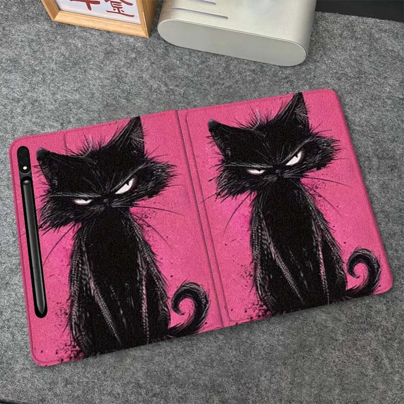 

Art Pink Black Cat Popular Gift For Samsung Galaxy Tab S10 S9 S8 S7 FE Lite Soft Flexible Support Tablet Case