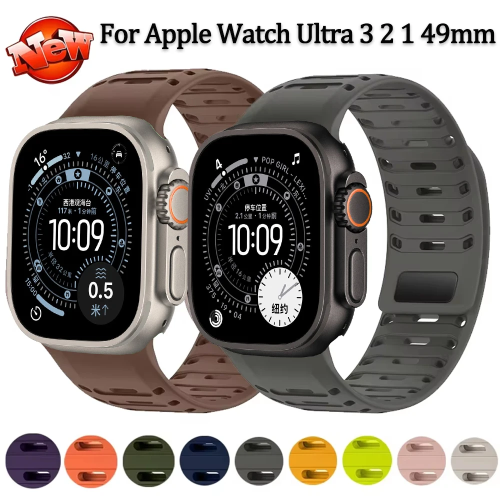 애플 워치 울트라 3-2 49mm용 마그네틱 실리콘 스트랩 스포츠 팔찌 iWatch 시리즈 11 10 9 8 7 6 5 SE 3 46mm 45mm 44mm 밴드