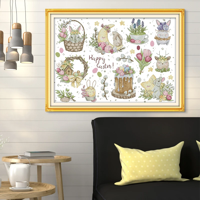 

Joy Sunday Easter Bunny Patterns Counted Cross Stitch Set 11CT 14CT 16CT Stamped DMC Cross-stitch Kit Embroidery Needlework