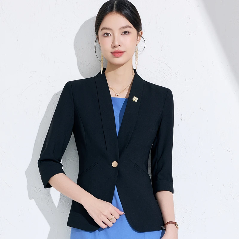NAVIU printemps été 2025 coupe ajustée Blazer formel demi manches simple bouton bureau travail manteau pour dames mode tempérament veste