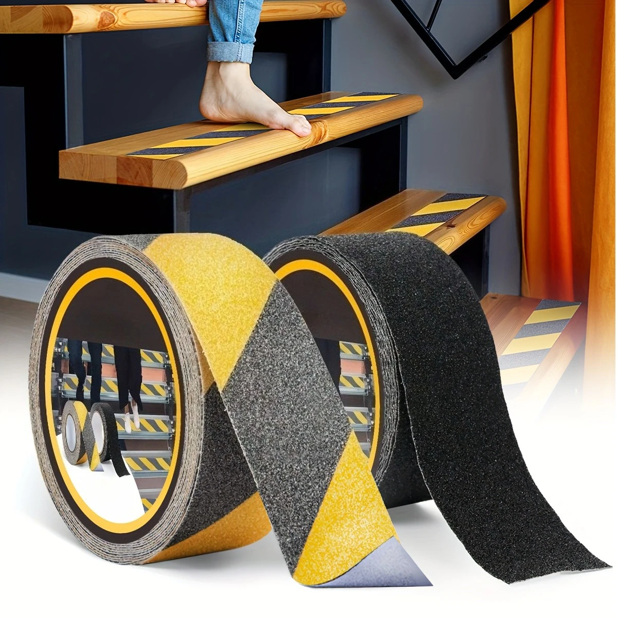 1 لفة شريط أمان مضاد للانزلاق، يستخدم للسلالم والخطوات، مع شريط طحن احتكاك عالي الجر للدواسات، شريط تحذيري للخطر #1