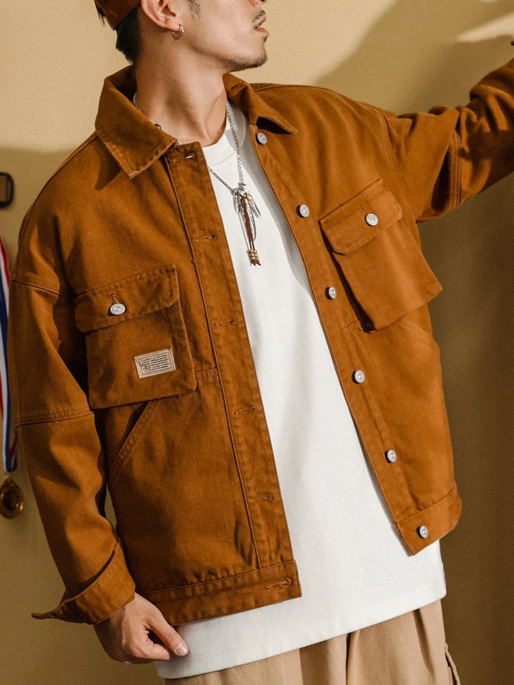 

Хлопковая рабочая куртка в американском стиле, мужская тяжелая свободная посадка в стиле ретро, модное весенне-осеннее джинсовое пальто, молодежная модная городская одежда