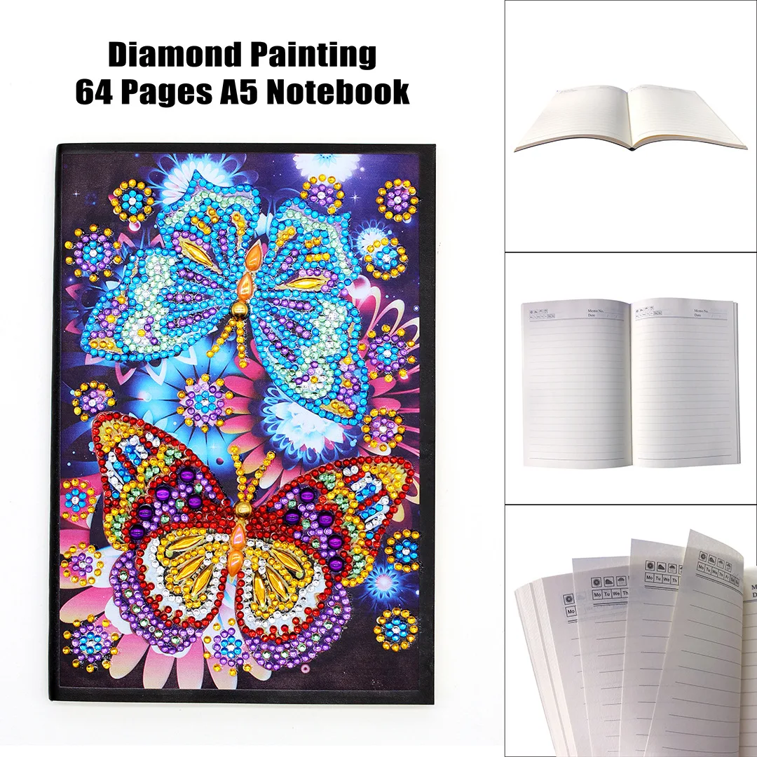 Kit pittura ricamo mosaico diamante 5D, adulto facile da imparare Kit fai da te quaderno decorativo, regalo libro diario icona farfalla