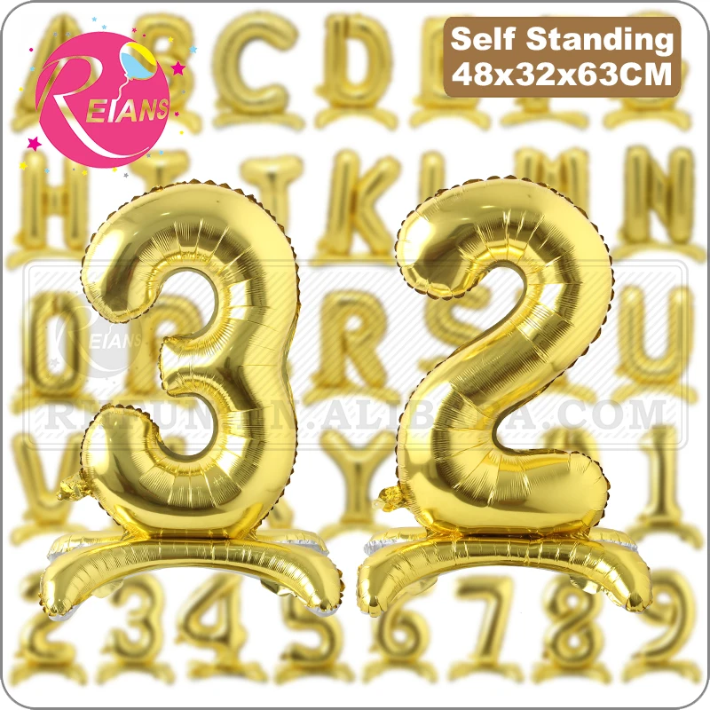 Self Stand 32 Inch Gold letter number Balloons Foil Ballon Digit Wedding Birthday Party Decoration Baby Shower party Supplies