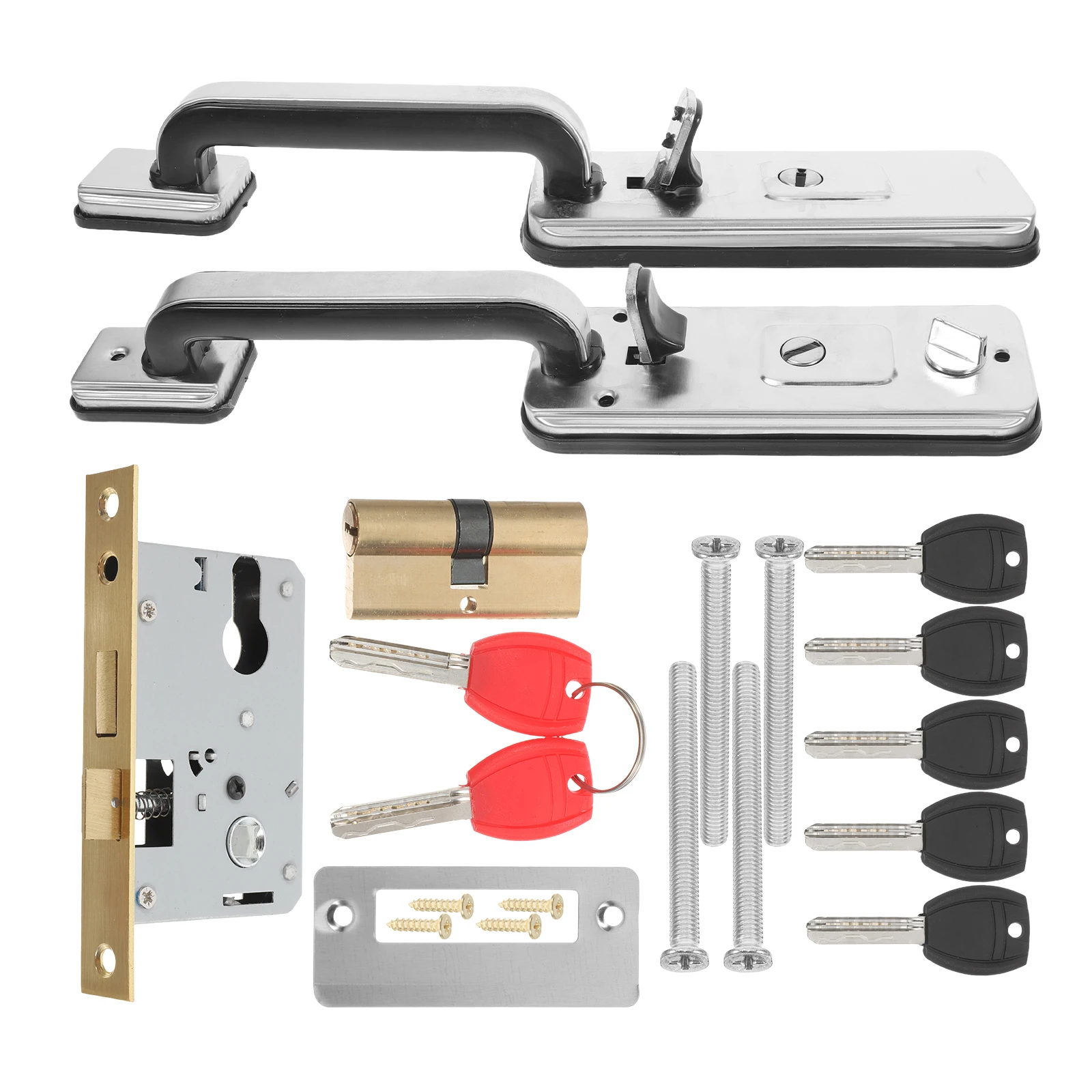 1Set Anti-Theft Door Handle Door Lock Stainless Steel Exterior Security Front Entry Heavy Duty Outdoor Handle Set