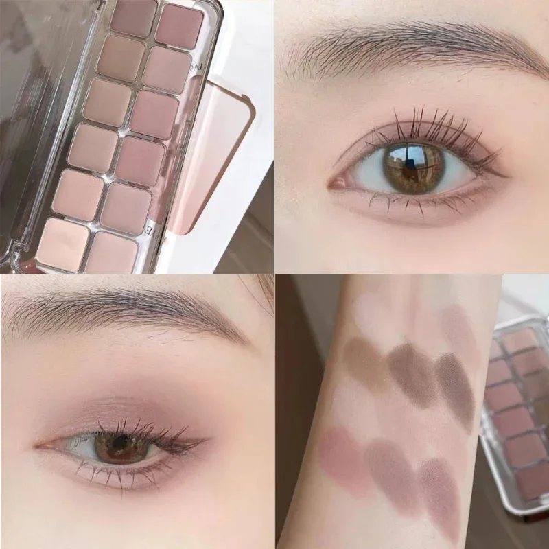Cool Tone Eye Shadow Low Saturation Matte Eyeshadow Palette Nude Pure Colol Eye Pigment Korean 12 Colors Makeup Products