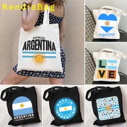 Bolso de mano de lona con imán de fútbol de Argentina, mosaico dorado, Sol de Mayo, Bandera de país de Buenos Aires, bolso de compras ecológico