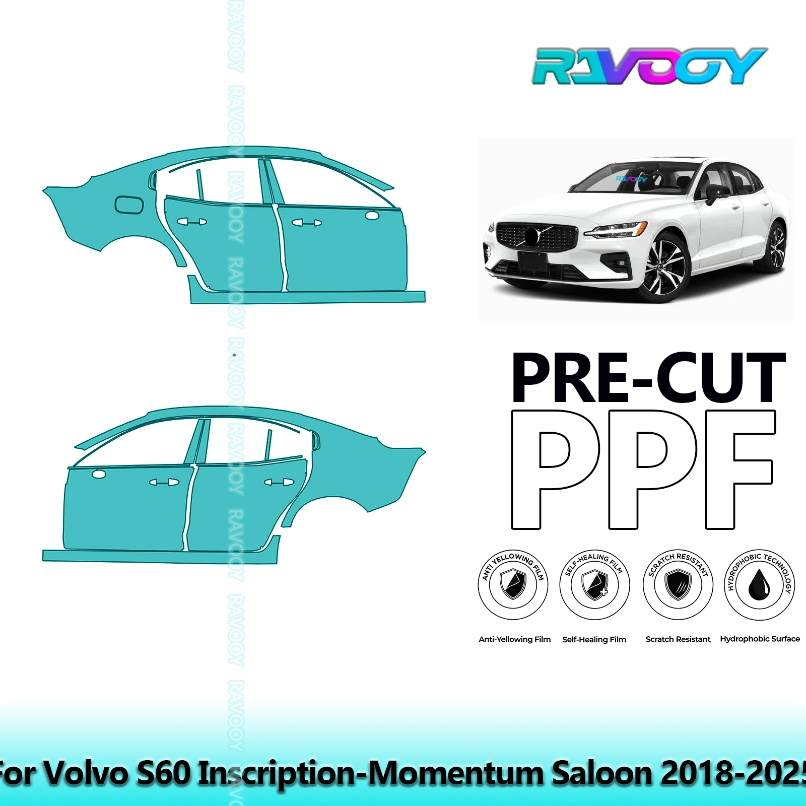 

For Volvo S60 Inscription-Momentum Saloon 2018-2025 8.5mil Pre-Cut PPF Door & A/B Pillar Kit TPU Paint Protection Film Set