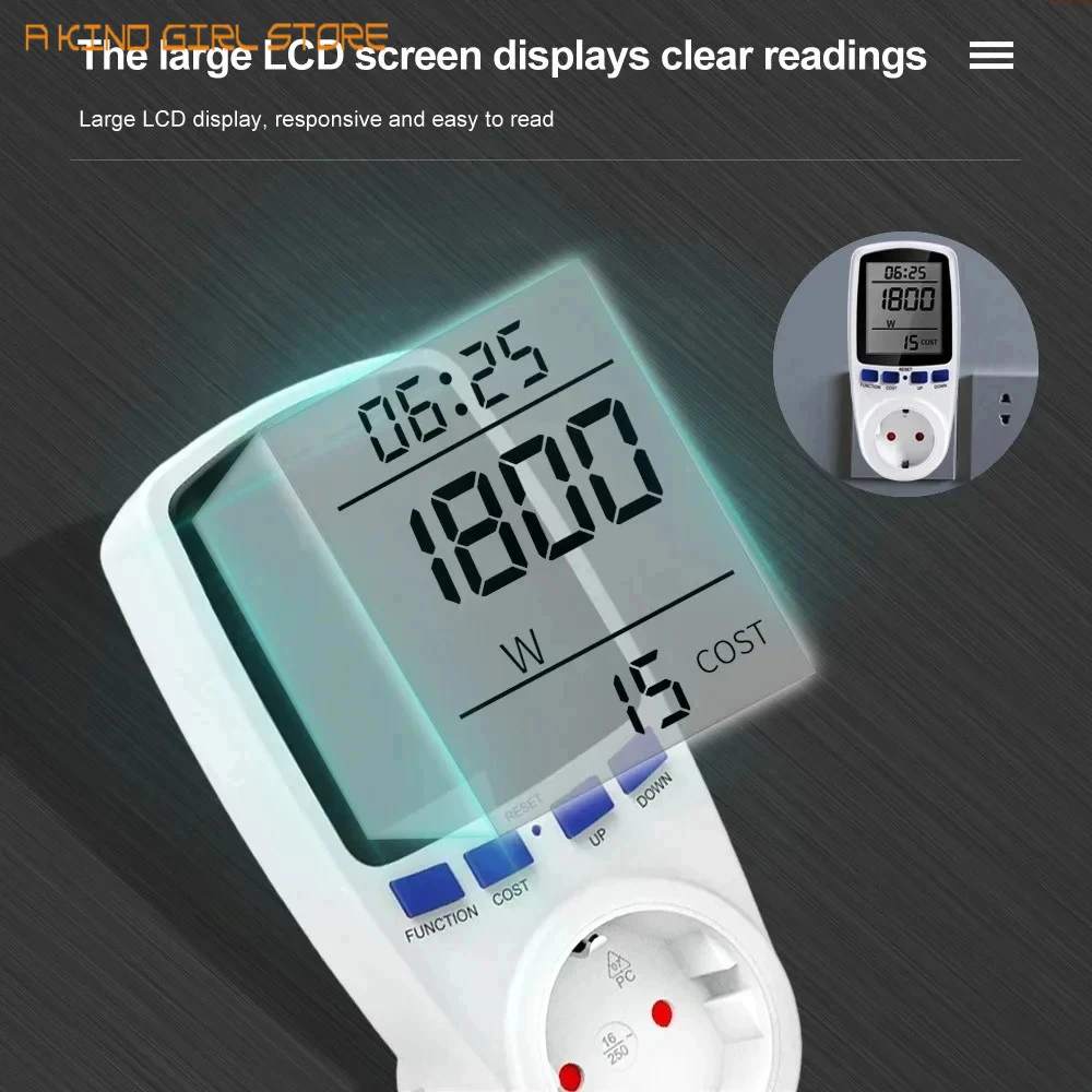 Compteur de puissance numérique LCD 220V, wattmètre, prise de puissance Kwh, prise de mesure d'énergie, prise ue, Protection contre les surcharges, 7 modèles d'affichage