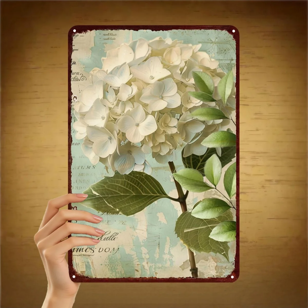2D Flat 1pc, Vintage Hydrangea Flower Art - Rustic Metal Wall Decor for Home & Garden 8×12 Inch