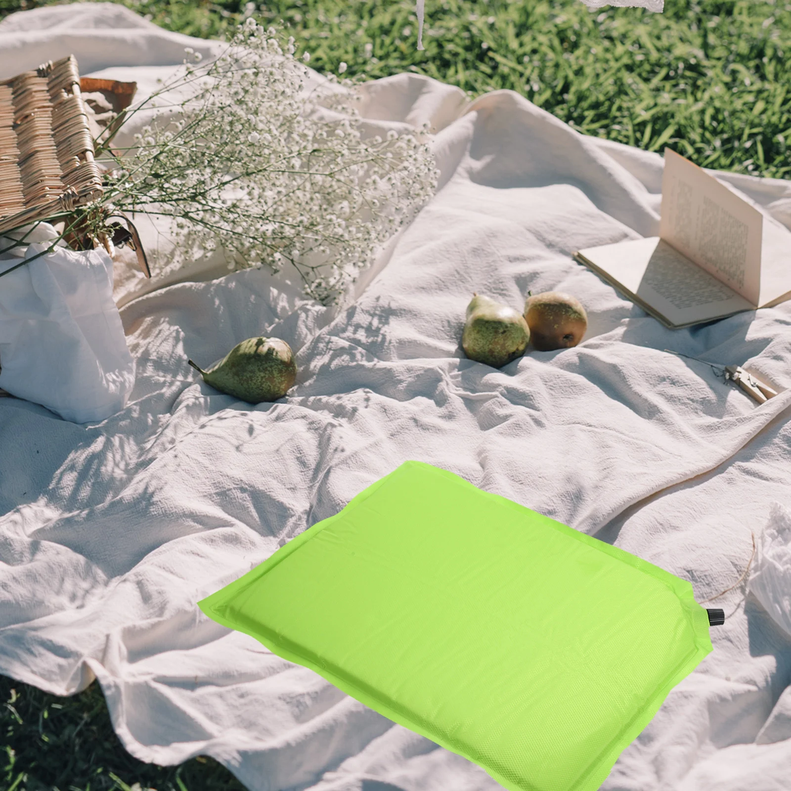 وسادة أوتوماتيكية قابلة للنفخ من قماش أكسفورد للنزهات والتخييم والمشي لمسافات طويلة وسادة مقعد خفيفة الوزن وقابلة للطي ومتينة أثناء السفر