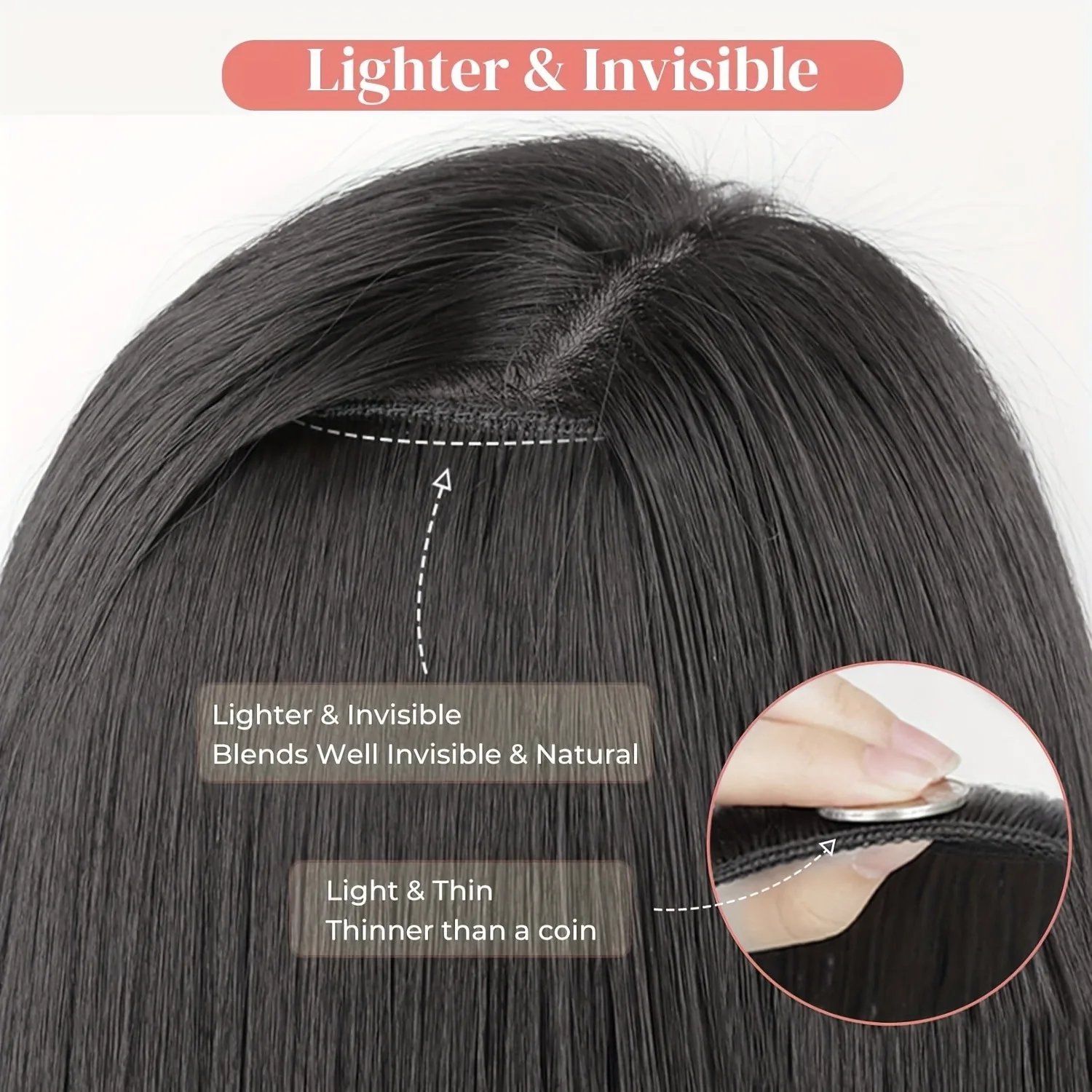 Clip-in hairextensions, 22 inch lange losse golvende hairextensions, onzichtbaar natuurlijk zacht voor dames bruin met highlights