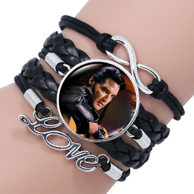 New Elvis Bracelet for Men Women Singer Star Poster Handmade Multilayer Leather Bangles Fans Souvenirs Gift