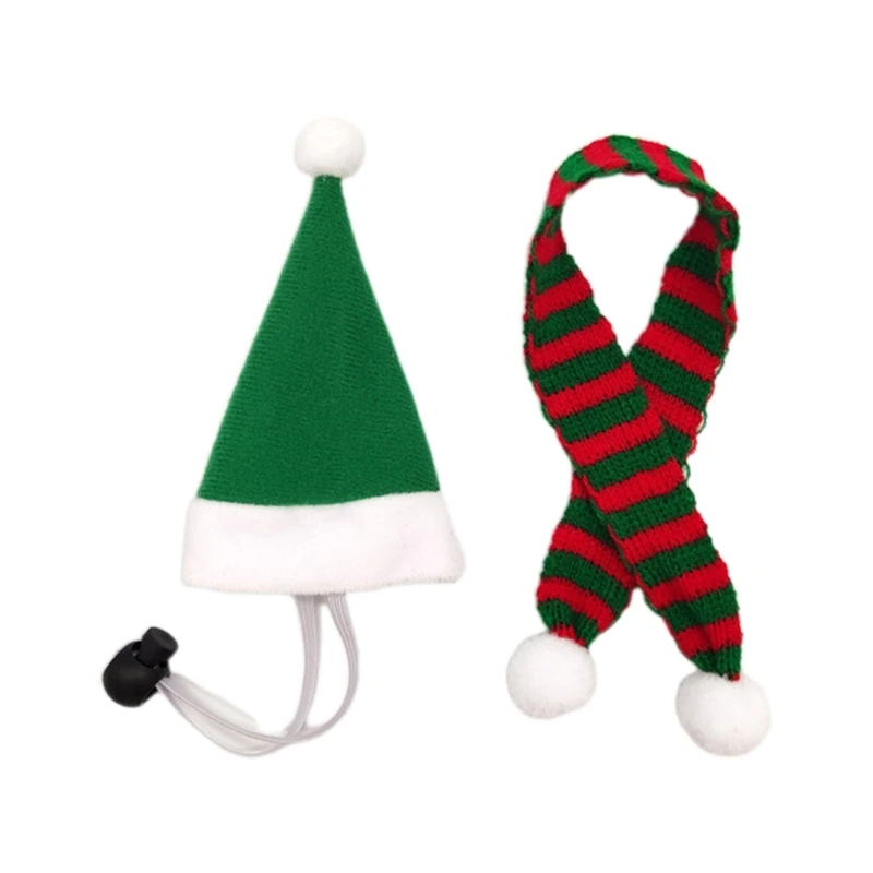 1 Set Christmas Pet Chicken Hat Scarf Mini Red Green Santa Hat Scarf Xmas Small Animal Hat with Adjustable Chin Strap