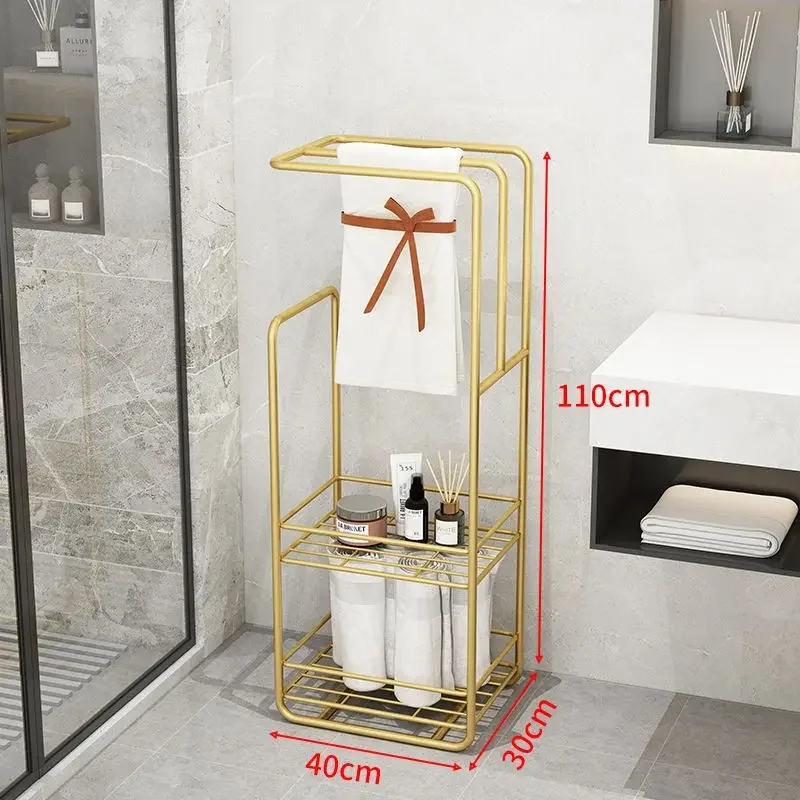 Bathroom floor towel rack toilet Nordic wrought iron shelf bathtub light luxury storage rack bath towel rack floor-standing