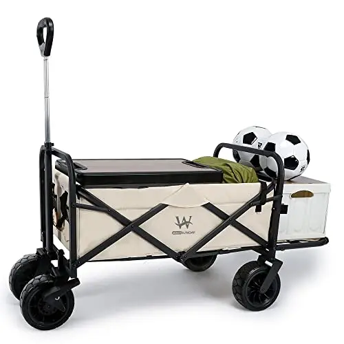 Collapsible Folding Garden Outdoor Park Utility Wagon Picnic Camping Cart with 8“ Bearing Fat Wheel and Brake (Standard