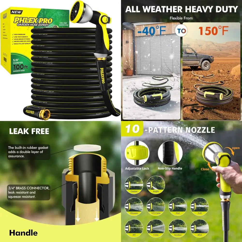 

Heavy-Duty 100FT Rubber Garden Hose with 10 Spray Patterns - Flexible 3-Layer Hose for Durable Outdoor Use