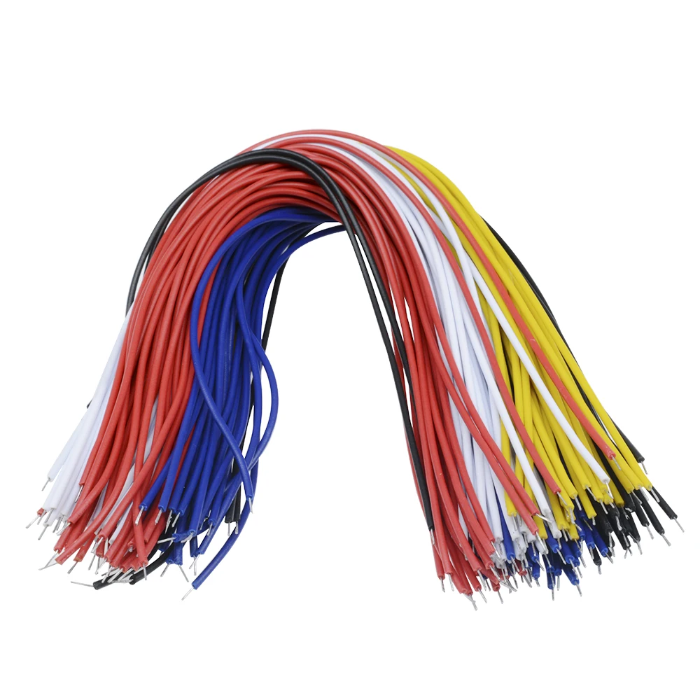100Pcs 20cm 26 AWG Dual-Ended Tinned Jumper Wires – 5-Color Breadboard & PCB Cable for Electronics Projects (Pre-Tinned Tips)