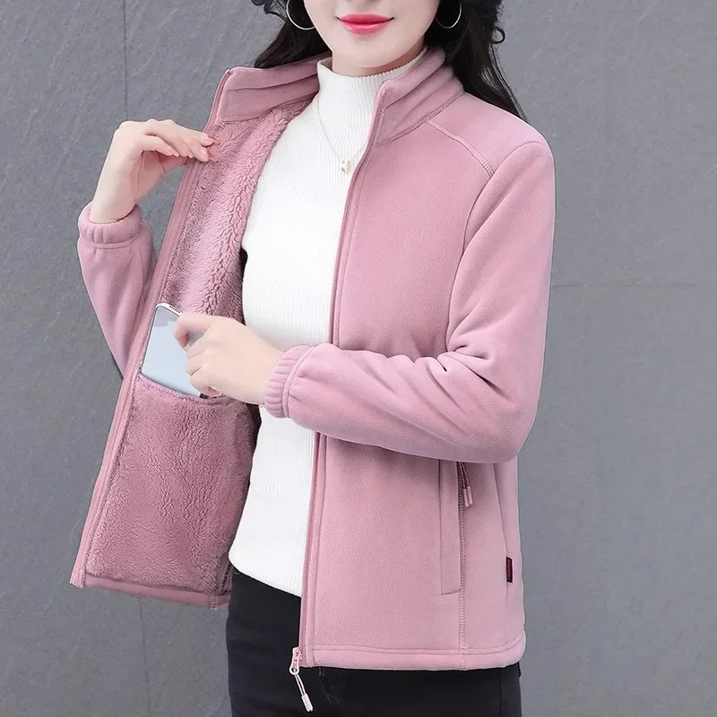 Teplá fleecová bunda pro ženy, podzimní a zimní, nový styl, oboustranný fleecový kabát pro maminky středního věku, zesílený svrchní kabát - náhled 3
