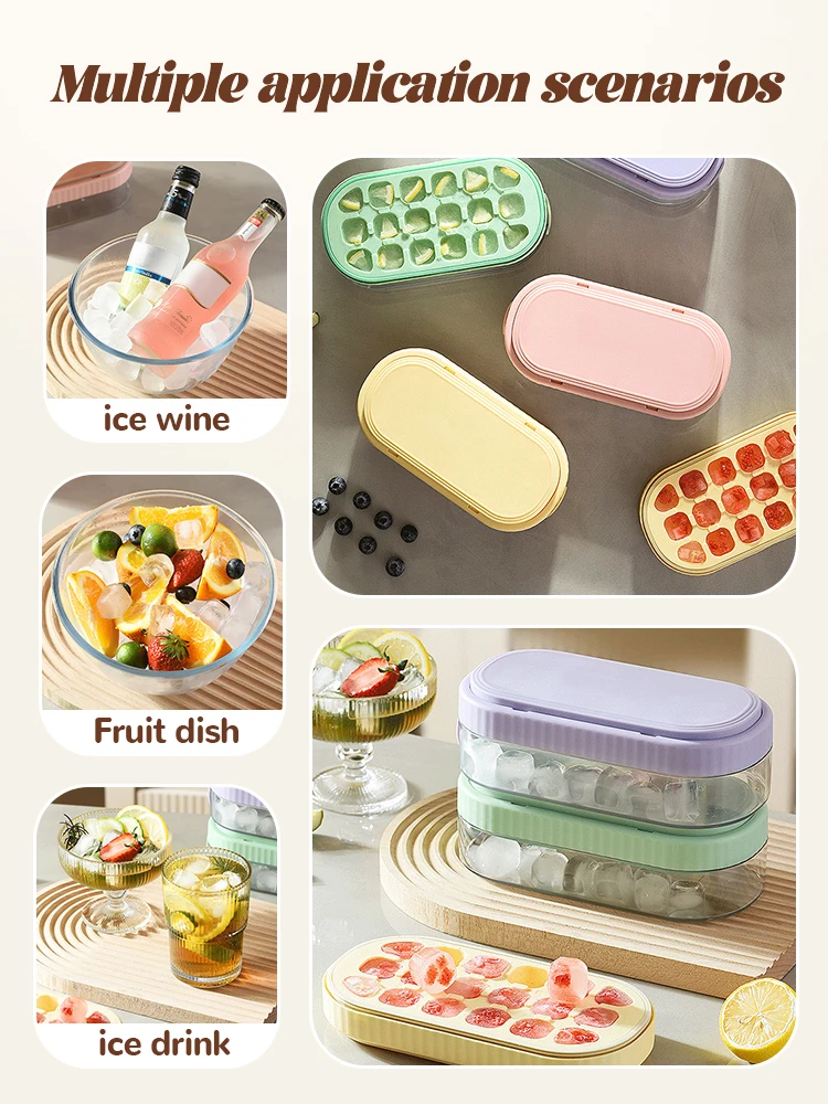 Ice grid ice cube mold, food grade homemade ice cube artifact with lid, ice making box, sealed ice storage box