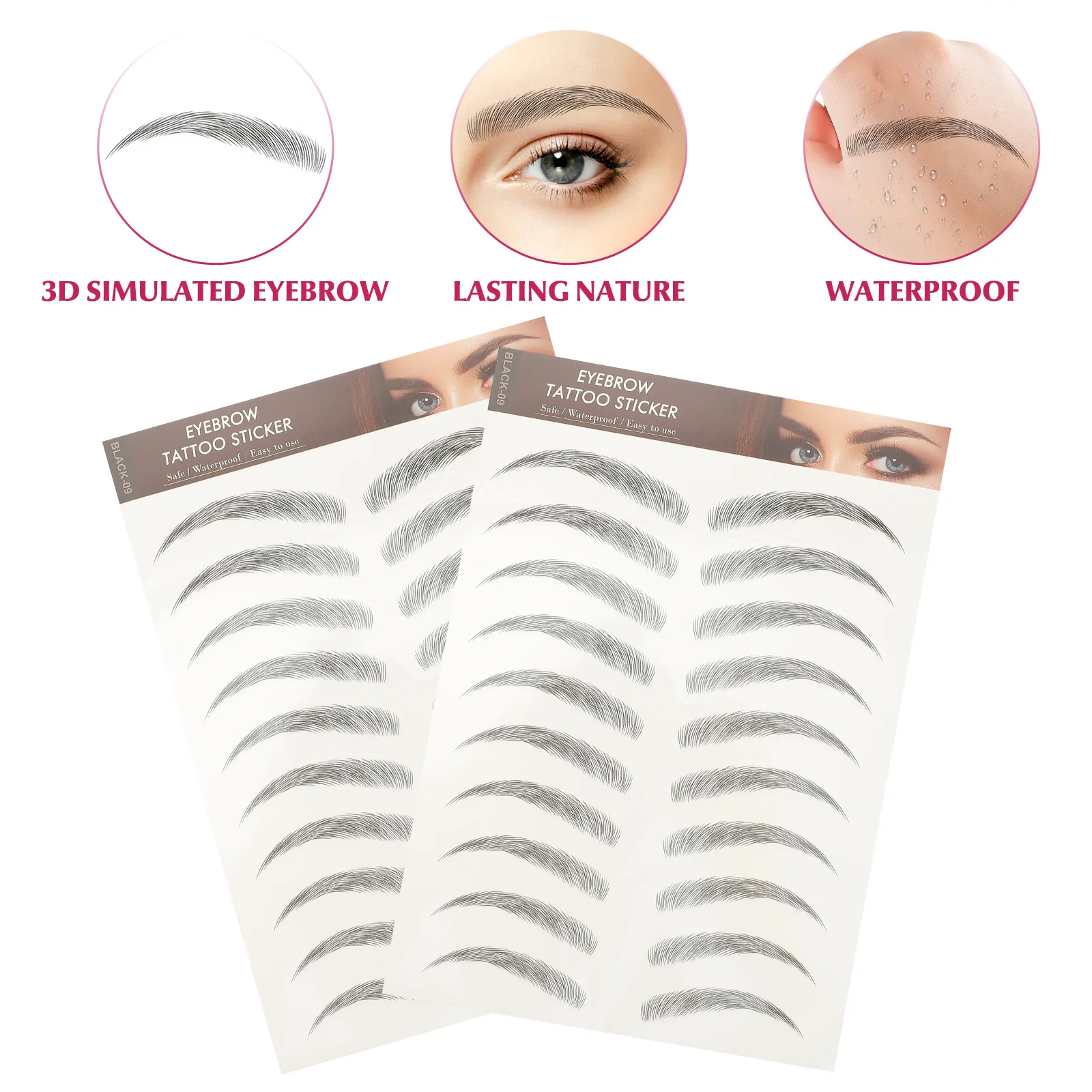 12개 방수 눈썹 스티커 3D 헤어 같은 가짜 눈썹 매끄러운 블렌드 자연스러운 눈썹 강화제 초보자 여성용