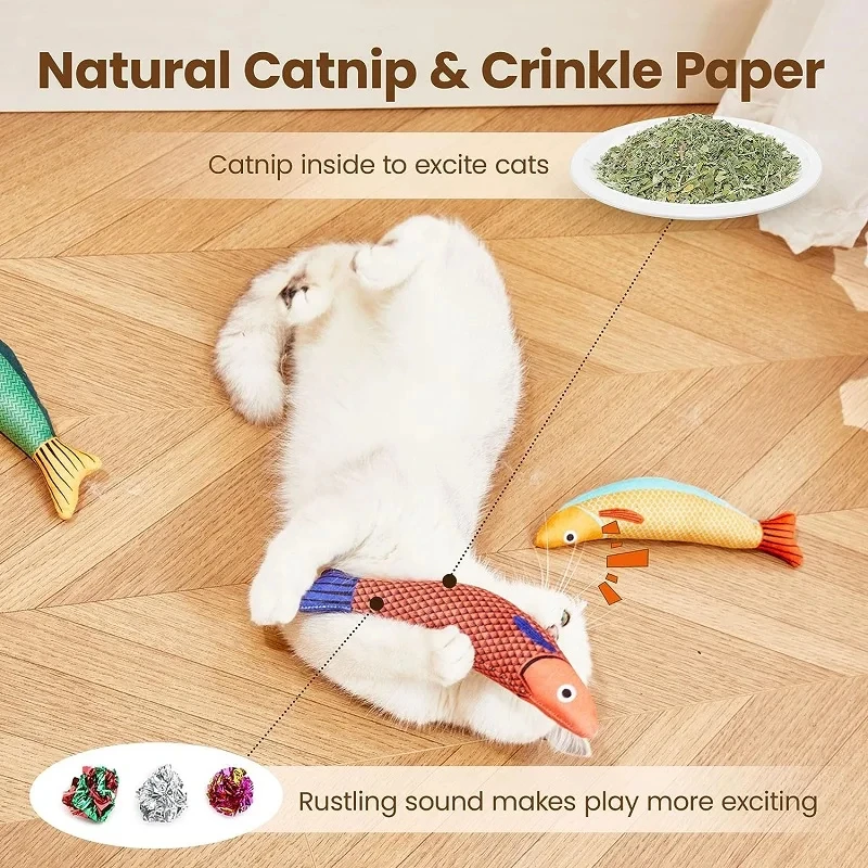 1PC Realistic Fish Cat Toy - Interactive Plush Chew Toy with Sound, Bite-Proof for Cats & Kittens - Stimulates Play