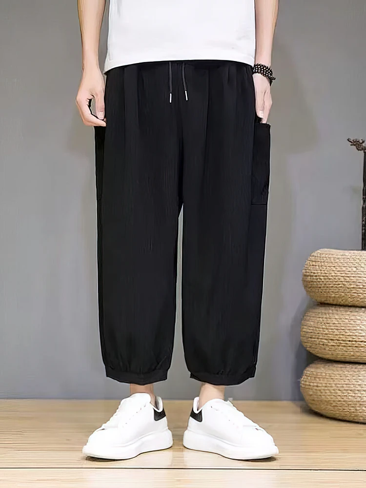 Летние брюки из ледяного шелка, мужские мешковатые повседневные шорты, пляжная одежда, широкие брюки для бега, шорты-карго, спортивные спортивные штаны для бега, мужские