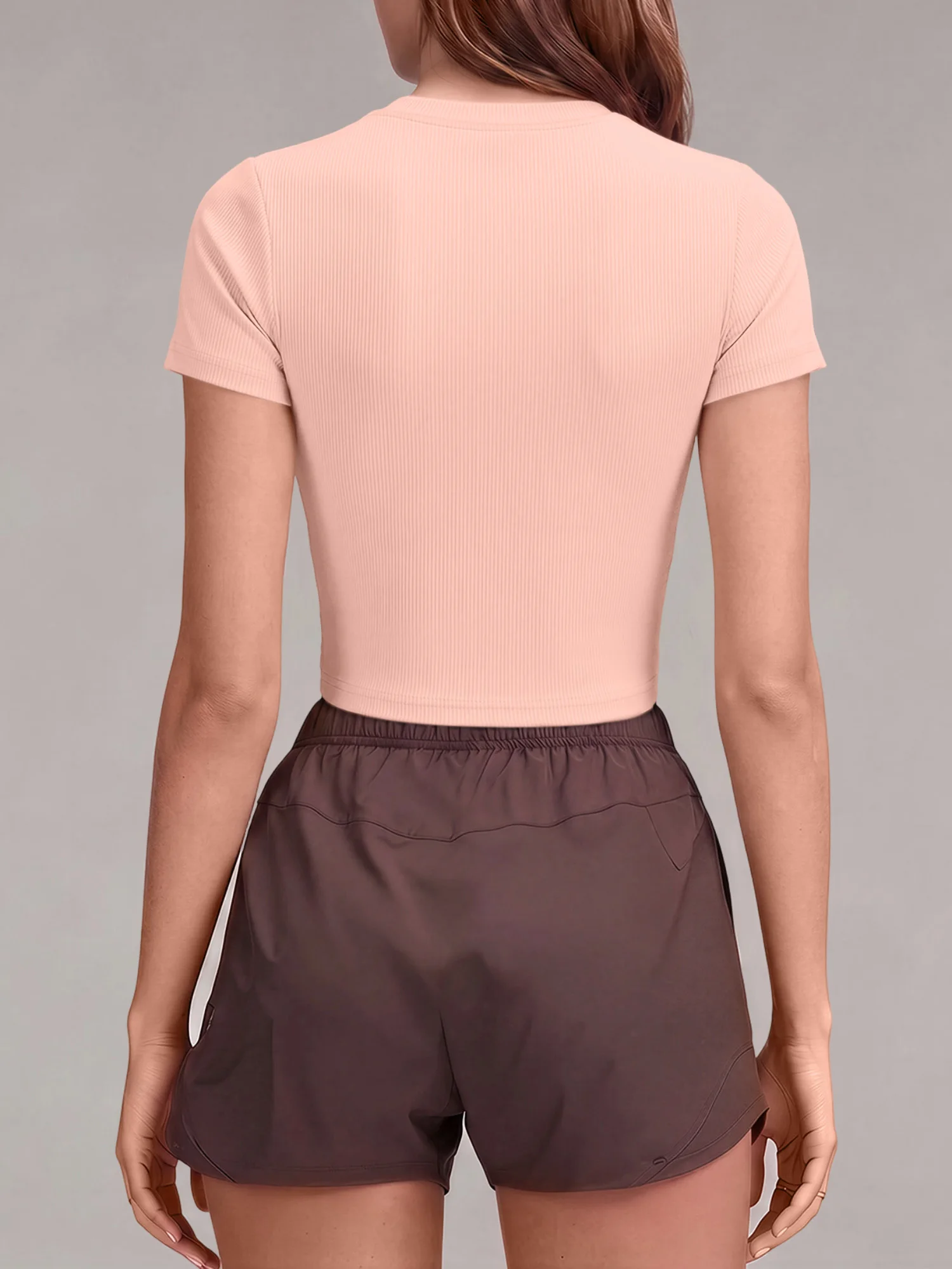 Streamlined Fit Ribbed Active Crop Top, Supple Short‑Sleeve Crew Neck Shirt for Outdoor Cardio and Fitness Enthusiasts