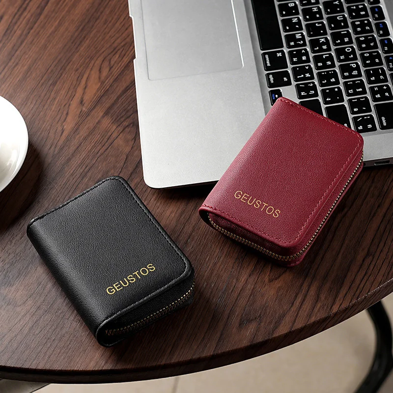WERLLANDS PU Leather Letter Embossed Multi-Color Zipper Multi-Card Slot Card Holder