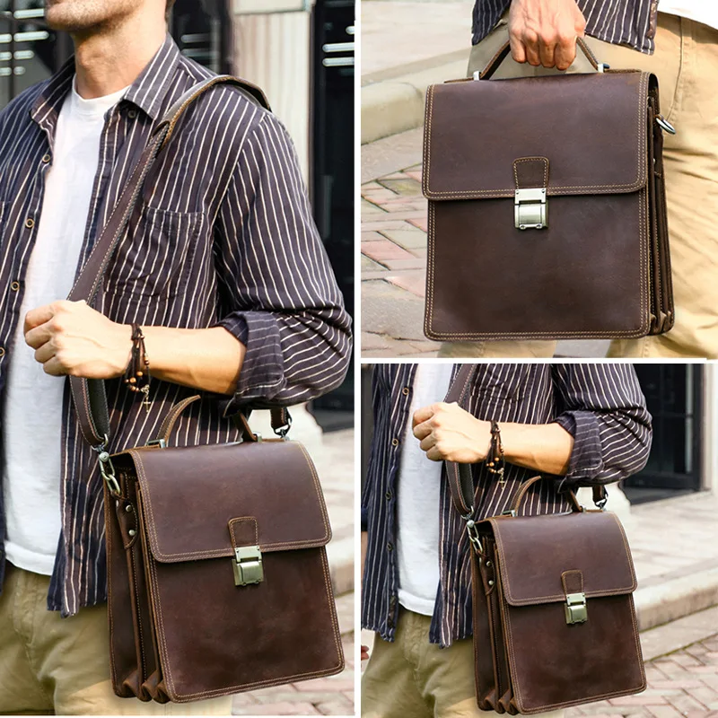 Crazy Horse Lederen Mannen Crossbody Tas Grote Capaciteit Tote Casual Echt Cow Lederen Schoudertas Messenger Bag Mannelijke Zakelijke Werk Tas