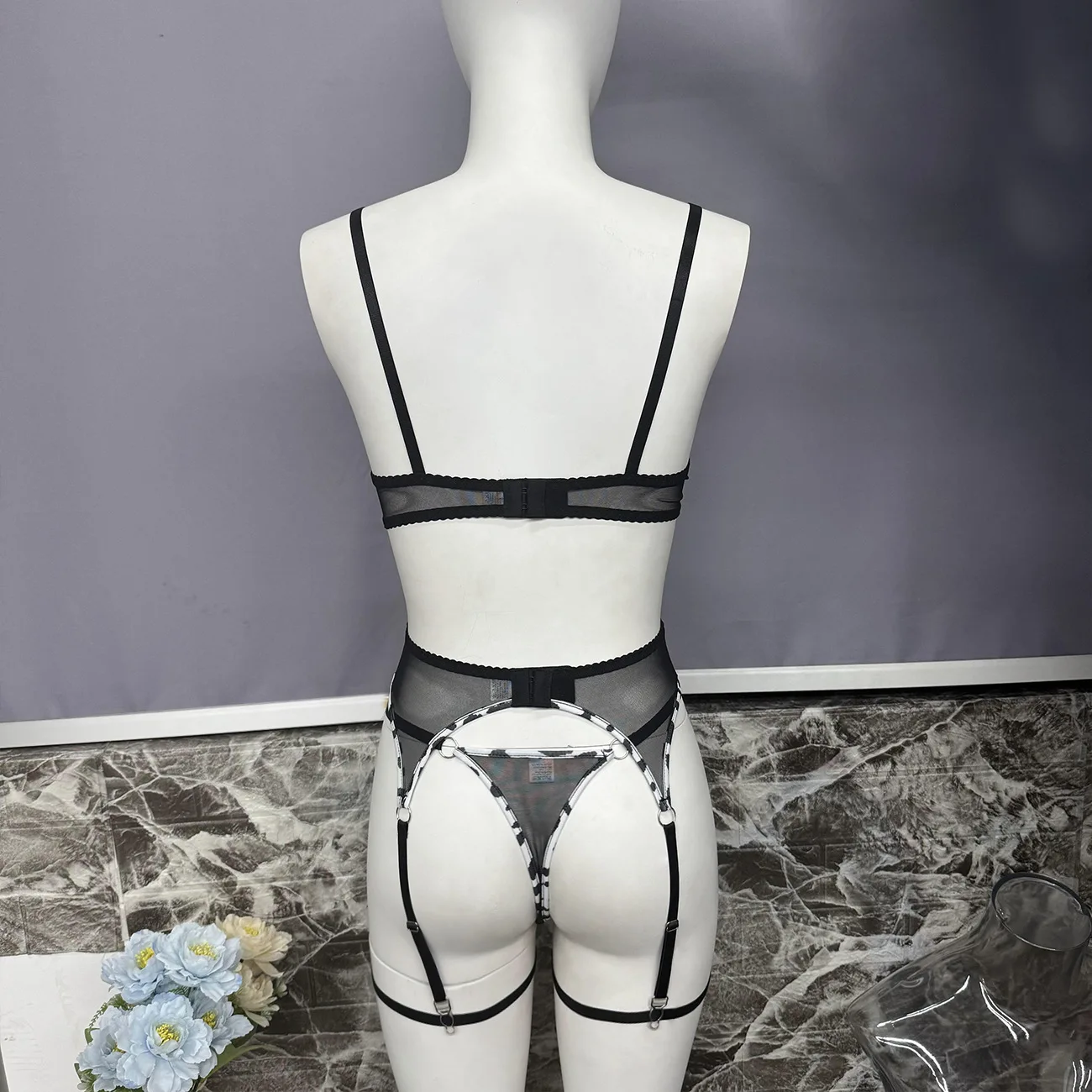 Leopard Valentine Lingerie Love Heart Sexy Outfits Tulle Underwear Bilizna Set  Garter Fancy Bra Intimate Goods see through porn