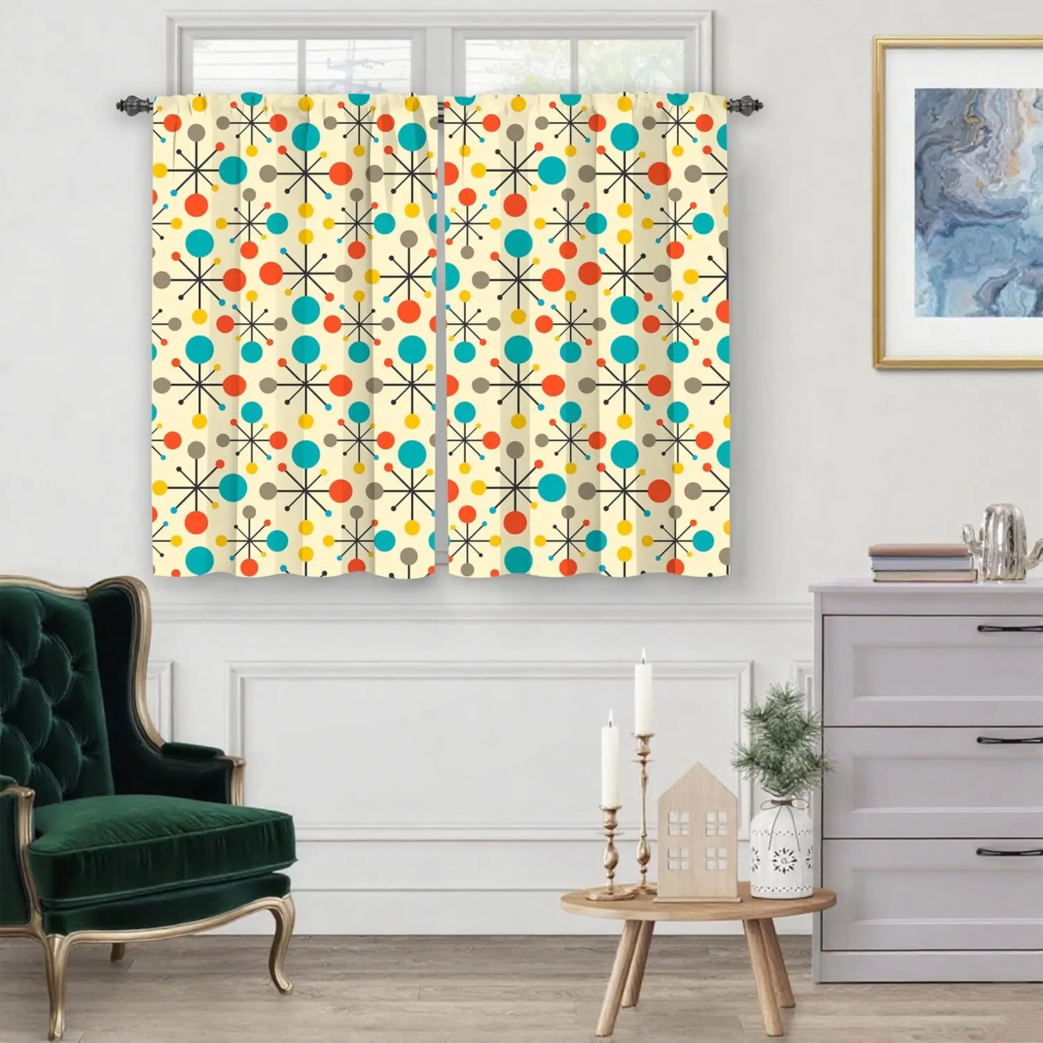 Worltoldb Mid Century Kitchen Curtains ，Cafe Curtains for Bathroom Dining Room Living Room Pocket Window Drapes 2 Panels