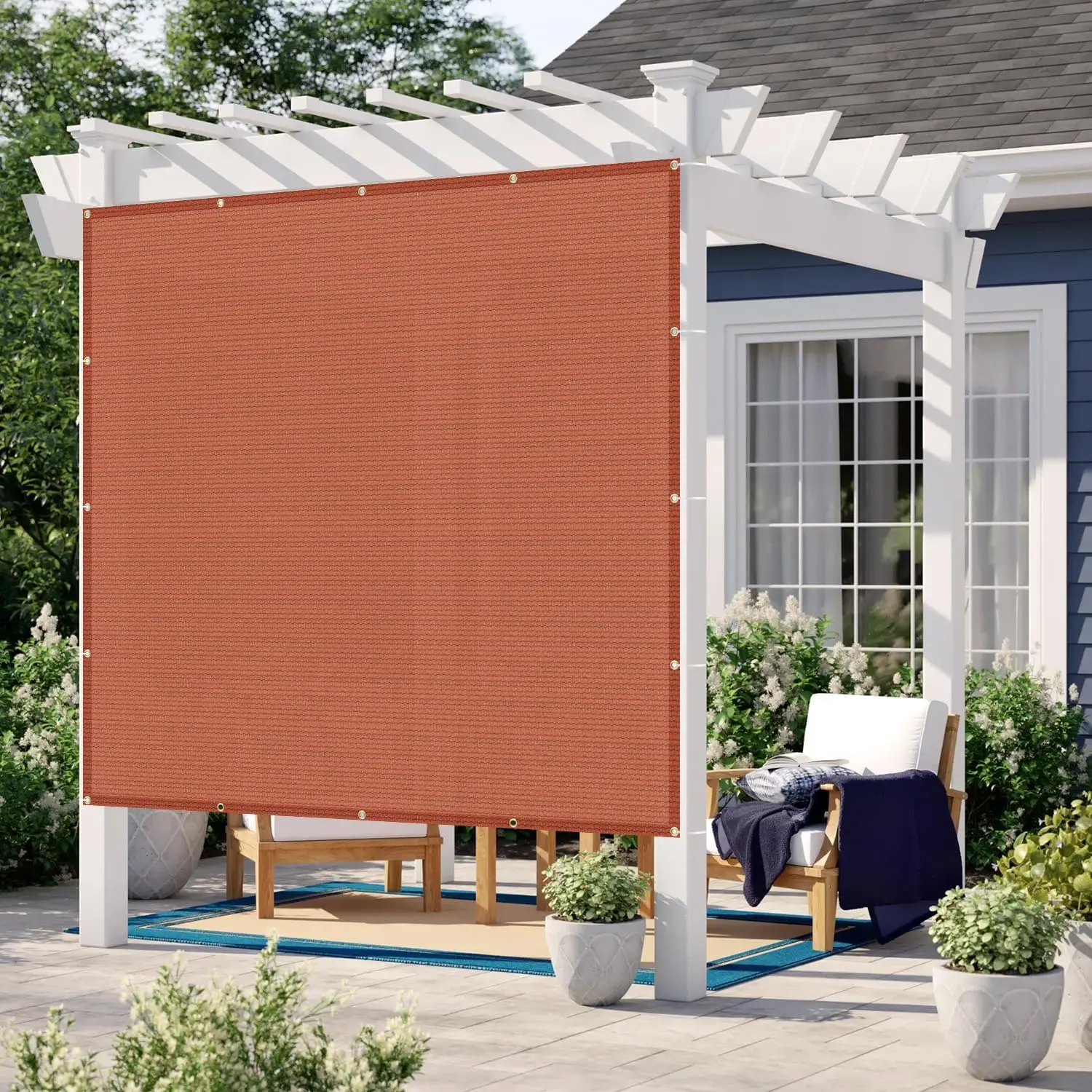 Outdoor Patio Sun Shade Cloth in Terra Red, 95% UV Protection with Grommets