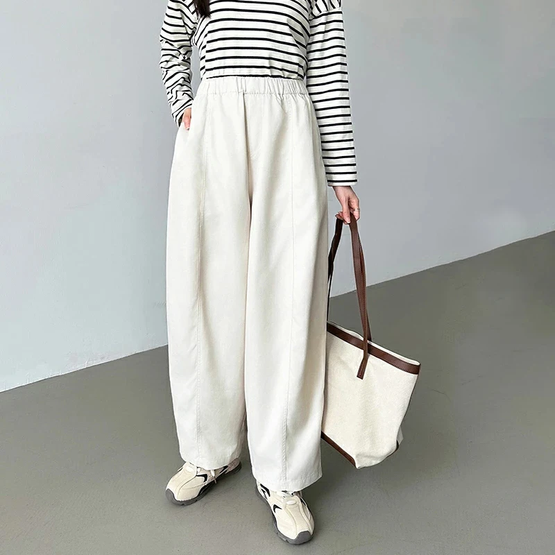 Pantaloni da donna larghi casual Vita elastica Autunno Inverno Pantaloni a gamba larga Dra Sle Versatile effetto dimagrante Sle coreano