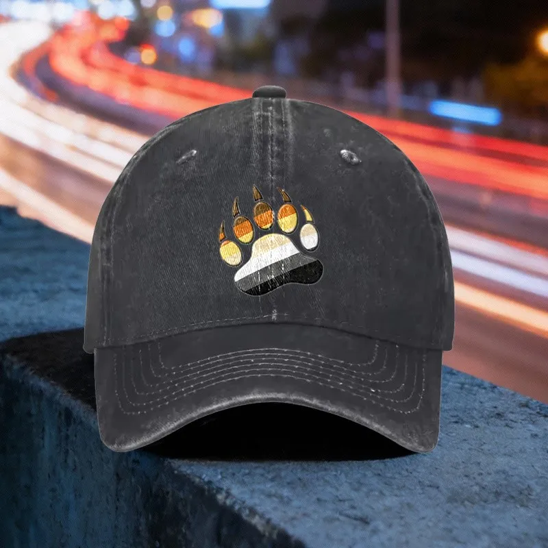 

Bear Paw Flag Washed Baseball Cap Adjustable Cotton Casual Outdoor Sports Curved Brim Hat