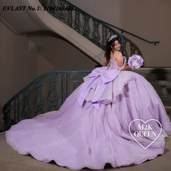 EVLAST Customized Mexican Lilac Quinceanera Dress Ball Gown Shiny Applique Beading Corset Bow Sweet 16 Vestido De 15 Anos E3Q225