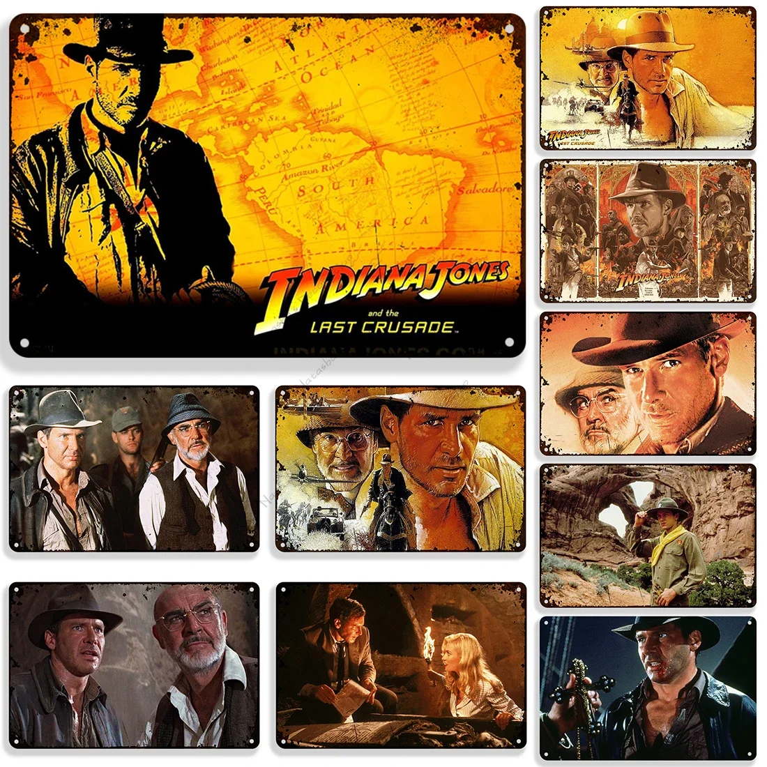 1989 Movie Indiana Jones and the Last Crusade Metal Poster Retro Metal Plate Home Bar Metal Plaque Home Bar Wall Decor Tin Sign