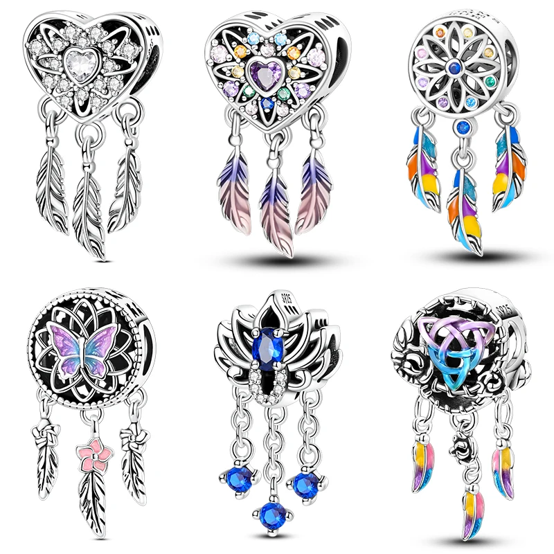 

Бусины в форме сердца из стерлингового серебра 925 пробы в стиле бохо-ловец снов, подходят для оригинальных женских браслетов и ожерелий, ювелирные украшения, подарок на день рождения