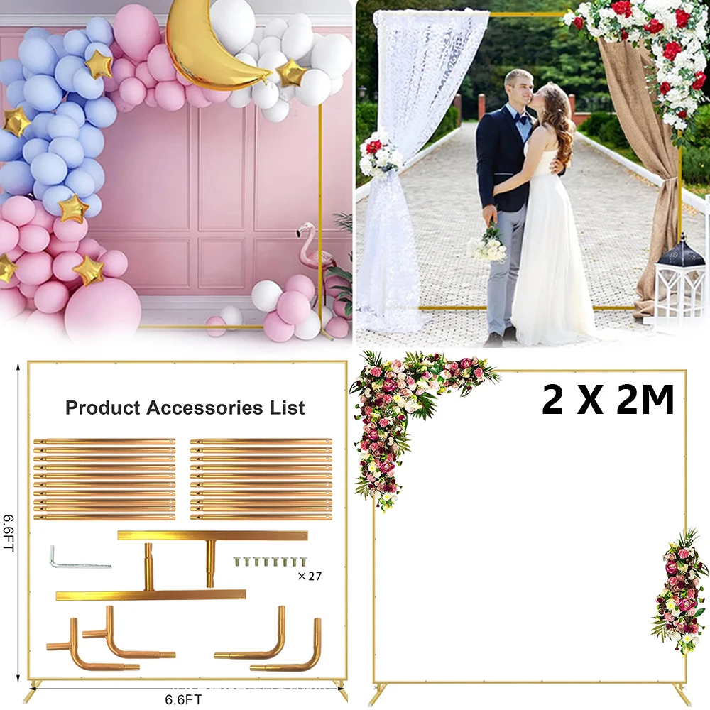 Square Metal Wedding Arch Backdrop Stand, Flower Wall Stand Decoration, Birthday, Anniversary, Baby Shower, Party Balloon Stands