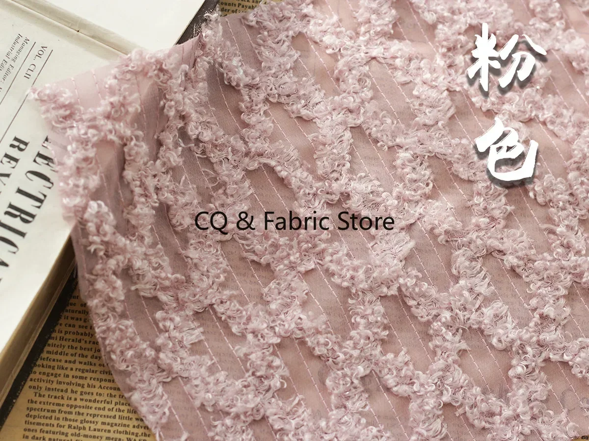 新しいロールプラッシュ刺繍生地、菱形格子幾何学模様、フック刺繍生地、シフォンウェディングドレス生地