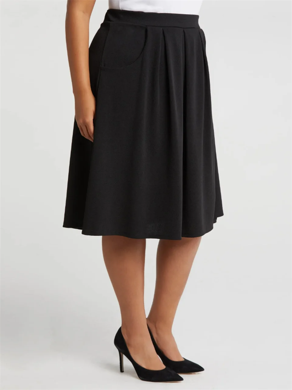 Rok Midi Rajut Warna Solid GIBSIE Ukuran Plus Wanita Musim Semi Musim Panas Pinggang Tinggi Longgar Kasual Model A-line Rok Payung Wanita Terbaru