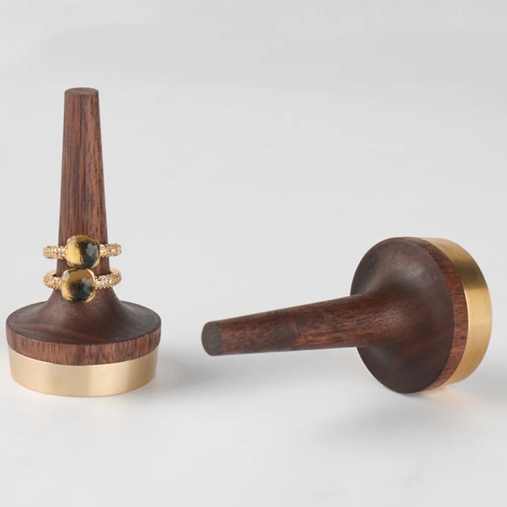 

1Pcs Black Walnut Ring Shelf Brass Base Jewelry Display Stand Elegant Retro Ring Holder Jewelry Storage Rack for Desktop